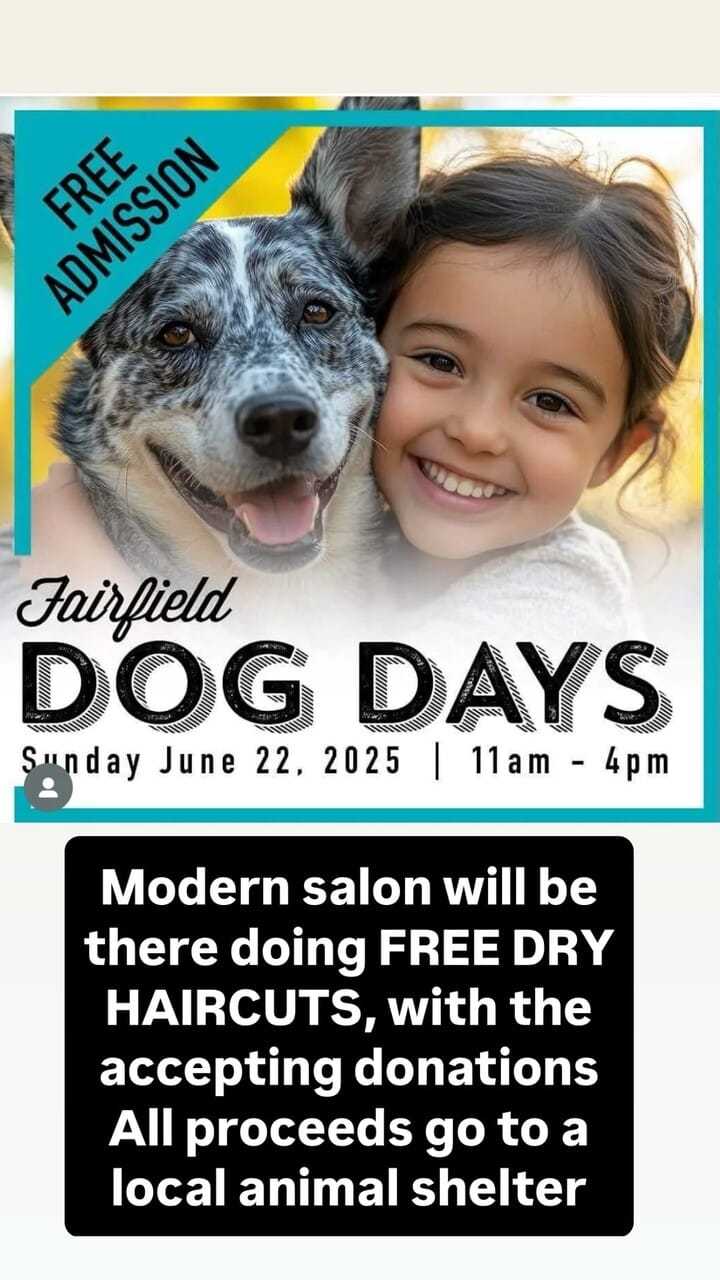 Dog Days event on June 22, 2025, with free haircuts; donations benefit local animal shelter.